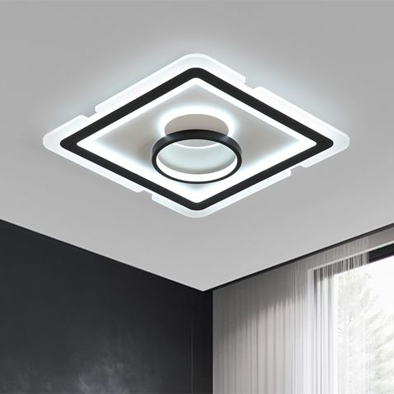 Acrylic Square Ceiling Lighting Contemporary 16"/19.5" LED Flush Mount Light for Bedroom in Black and White Clearhalo 'Ceiling Lights' 'Close To Ceiling Lights' 'Close to ceiling' 'Flush mount' Lighting' 1433818