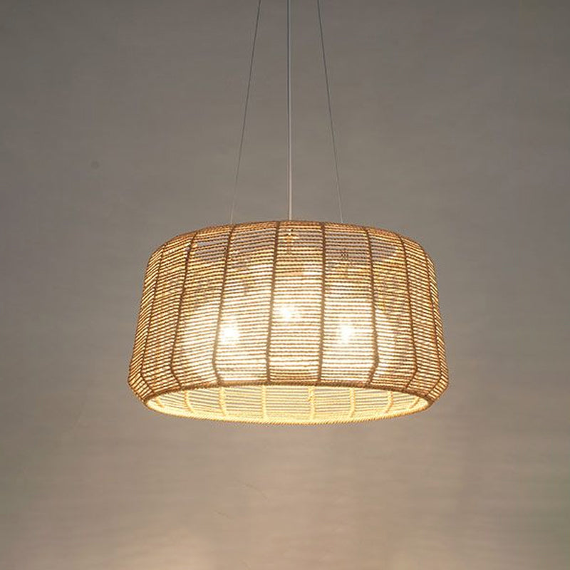 Rope Drum/Teardrop Ceiling Lamp Modern 1 Bulb Hanging Pendant Light in Wood for Living Room Clearhalo 'Ceiling Lights' 'Pendant Lights' 'Pendants' Lighting' 1433829