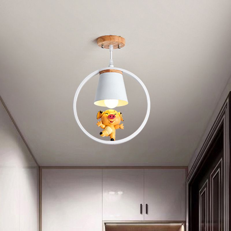 Metal Ring Semi Flushmount Fixture with Conic Shade Minimalism 1 Light Ceiling Flush Mount Light for Kitchen Clearhalo 'Ceiling Lights' 'Close To Ceiling Lights' 'Close to ceiling' 'Semi-flushmount' Lighting' 1433837