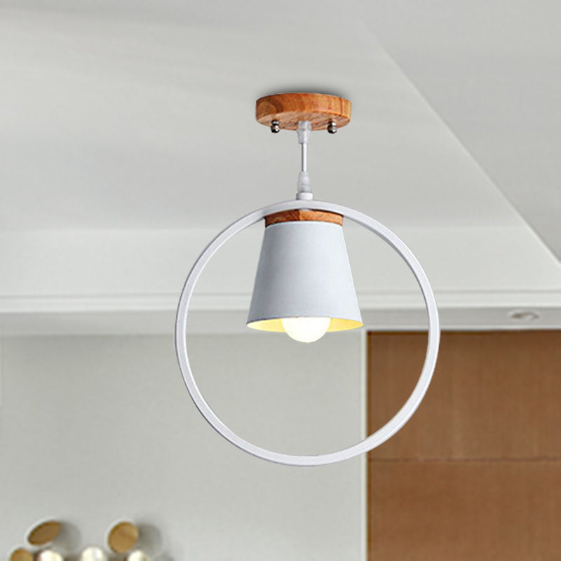 Metal Ring Semi Flushmount Fixture with Conic Shade Minimalism 1 Light Ceiling Flush Mount Light for Kitchen Clearhalo 'Ceiling Lights' 'Close To Ceiling Lights' 'Close to ceiling' 'Semi-flushmount' Lighting' 1433838