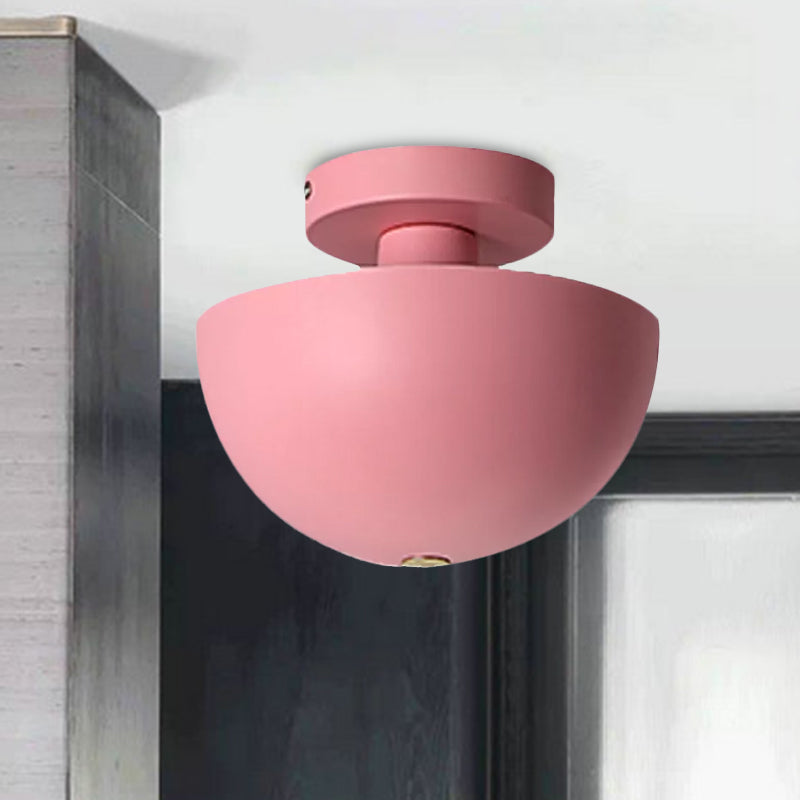 Pink/Yellow/Navy Bowl Semi Flush Ceiling Light Contemporary Metal 1 Bulb Dining Room Semi Flush Mount Lighting Clearhalo 'Ceiling Lights' 'Close To Ceiling Lights' 'Close to ceiling' 'Semi-flushmount' Lighting' 1433842