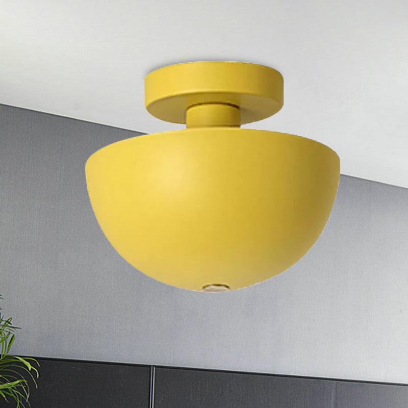 Pink/Yellow/Navy Bowl Semi Flush Ceiling Light Contemporary Metal 1 Bulb Dining Room Semi Flush Mount Lighting Clearhalo 'Ceiling Lights' 'Close To Ceiling Lights' 'Close to ceiling' 'Semi-flushmount' Lighting' 1433843