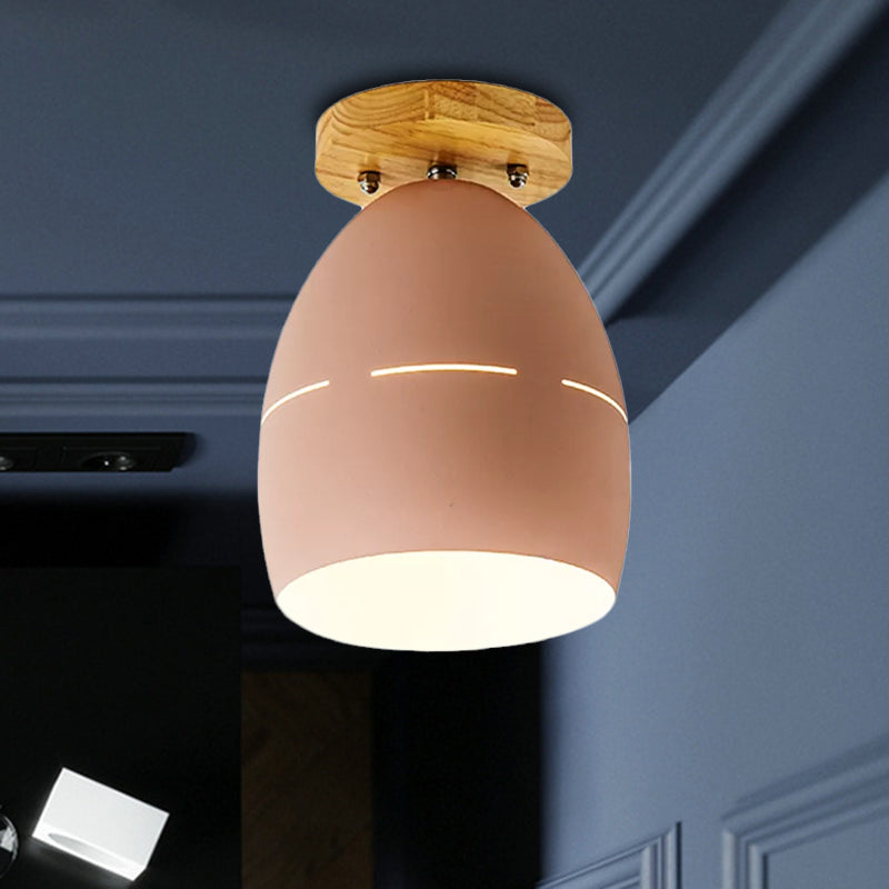 1 Light Oval Semi Flush Mount Lighting Modern Metal Semi-Flush Ceiling Light in Pink/Yellow/Green for Bedroom Clearhalo 'Ceiling Lights' 'Close To Ceiling Lights' 'Close to ceiling' 'Semi-flushmount' Lighting' 1433861