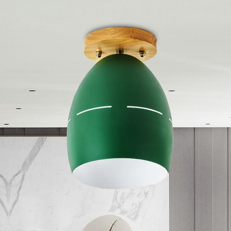 1 Light Oval Semi Flush Mount Lighting Modern Metal Semi-Flush Ceiling Light in Pink/Yellow/Green for Bedroom Clearhalo 'Ceiling Lights' 'Close To Ceiling Lights' 'Close to ceiling' 'Semi-flushmount' Lighting' 1433863