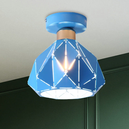 Metal Diamond Ceiling Flush Mount Light Nordic 1 Light Gray/Blue/Gold Flush Mount Light Fixture for Porch Clearhalo 'Ceiling Lights' 'Close To Ceiling Lights' 'Close to ceiling' 'Semi-flushmount' Lighting' 1433865