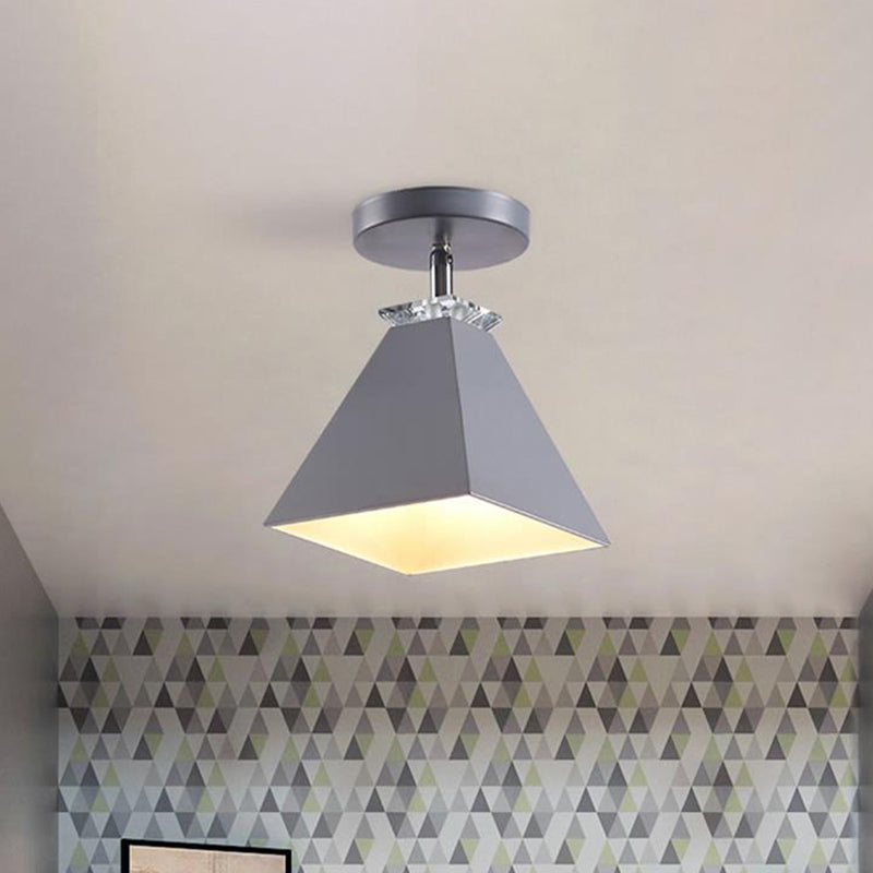 Pyramid Semi-Flush Mount Fixture Metal Modernist 1 Light Semi Flush Ceiling Light in Gray/White/Green Clearhalo 'Ceiling Lights' 'Close To Ceiling Lights' 'Close to ceiling' 'Semi-flushmount' Lighting' 1433867