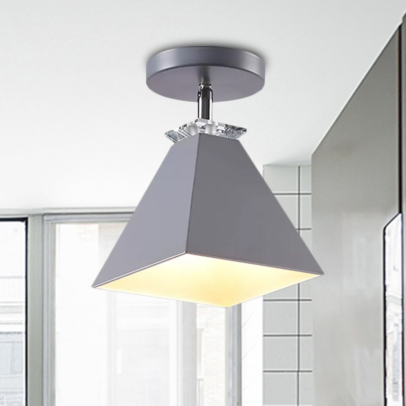 Pyramid Semi-Flush Mount Fixture Metal Modernist 1 Light Semi Flush Ceiling Light in Gray/White/Green Clearhalo 'Ceiling Lights' 'Close To Ceiling Lights' 'Close to ceiling' 'Semi-flushmount' Lighting' 1433869