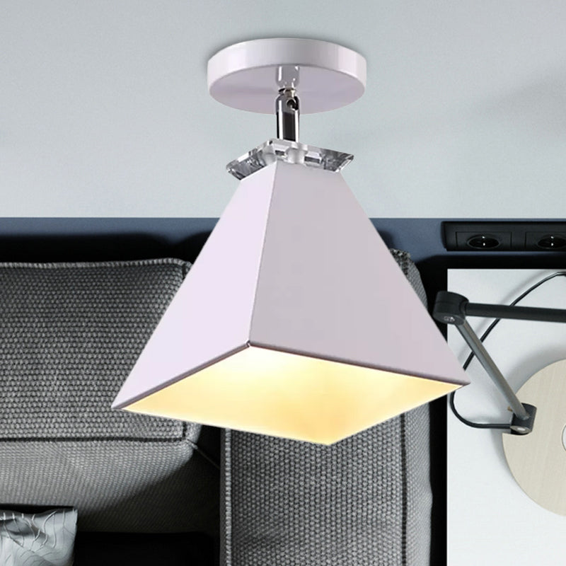 Pyramid Semi-Flush Mount Fixture Metal Modernist 1 Light Semi Flush Ceiling Light in Gray/White/Green Clearhalo 'Ceiling Lights' 'Close To Ceiling Lights' 'Close to ceiling' 'Semi-flushmount' Lighting' 1433870