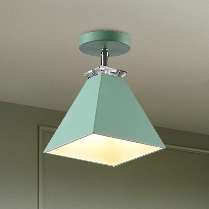 Pyramid Semi-Flush Mount Fixture Metal Modernist 1 Light Semi Flush Ceiling Light in Gray/White/Green Clearhalo 'Ceiling Lights' 'Close To Ceiling Lights' 'Close to ceiling' 'Semi-flushmount' Lighting' 1433871