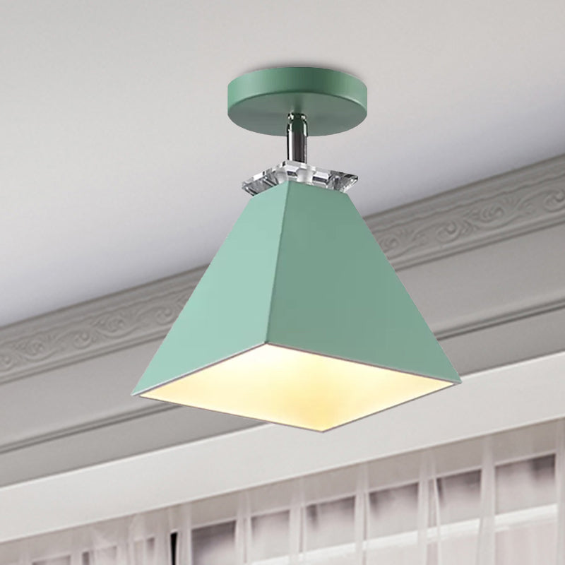 Pyramid Semi-Flush Mount Fixture Metal Modernist 1 Light Semi Flush Ceiling Light in Gray/White/Green Clearhalo 'Ceiling Lights' 'Close To Ceiling Lights' 'Close to ceiling' 'Semi-flushmount' Lighting' 1433872