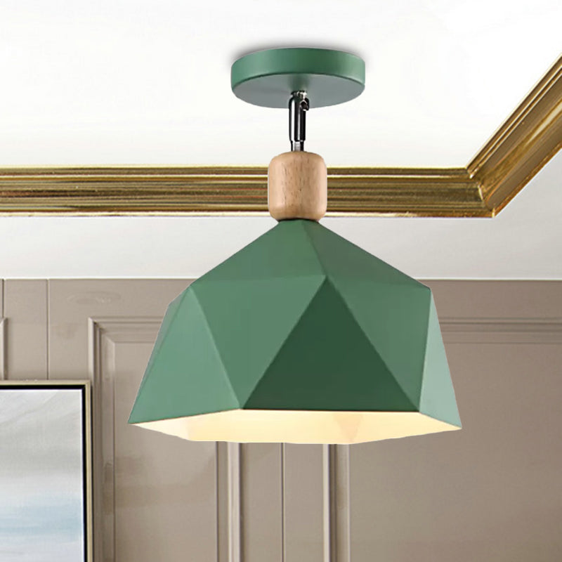 Metal Hexagon Ceiling Mount Light Adjustable Macaron 1 Head Gray/White/Green Semi Flush Mount Ceiling Light for Corridor Clearhalo 'Ceiling Lights' 'Close To Ceiling Lights' 'Close to ceiling' 'Semi-flushmount' Lighting' 1433874