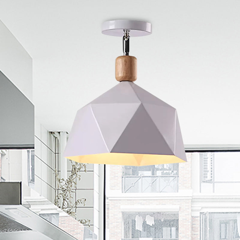 Metal Hexagon Ceiling Mount Light Adjustable Macaron 1 Head Gray/White/Green Semi Flush Mount Ceiling Light for Corridor Clearhalo 'Ceiling Lights' 'Close To Ceiling Lights' 'Close to ceiling' 'Semi-flushmount' Lighting' 1433875