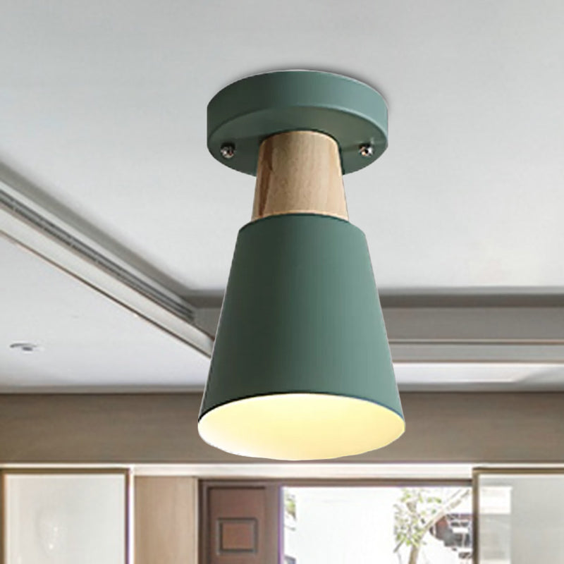 Macaron Conic Semi Flushmount Light 1 Head Metal Semi Flush Mount Ceiling Light in Grey/Pink/Yellow/Green Clearhalo 'Ceiling Lights' 'Close To Ceiling Lights' 'Close to ceiling' 'Semi-flushmount' Lighting' 1433876