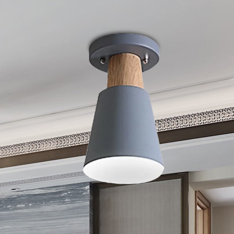 Macaron Conic Semi Flushmount Light 1 Head Metal Semi Flush Mount Ceiling Light in Grey/Pink/Yellow/Green Clearhalo 'Ceiling Lights' 'Close To Ceiling Lights' 'Close to ceiling' 'Semi-flushmount' Lighting' 1433877