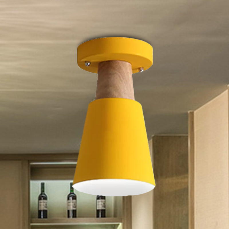 Macaron Conic Semi Flushmount Light 1 Head Metal Semi Flush Mount Ceiling Light in Grey/Pink/Yellow/Green Clearhalo 'Ceiling Lights' 'Close To Ceiling Lights' 'Close to ceiling' 'Semi-flushmount' Lighting' 1433878