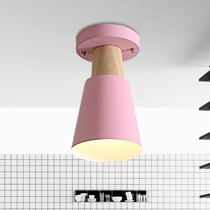 Macaron Conic Semi Flushmount Light 1 Head Metal Semi Flush Mount Ceiling Light in Grey/Pink/Yellow/Green Clearhalo 'Ceiling Lights' 'Close To Ceiling Lights' 'Close to ceiling' 'Semi-flushmount' Lighting' 1433879