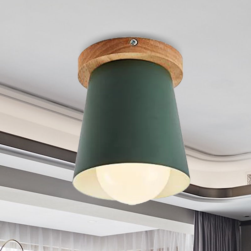 1 Bulb Gray/White/Green Conical Flush Mount Ceiling Light Metal Contemporary Ceiling Mounted Light for Bedroom Clearhalo 'Ceiling Lights' 'Close To Ceiling Lights' 'Close to ceiling' 'Flush mount' Lighting' 1433881