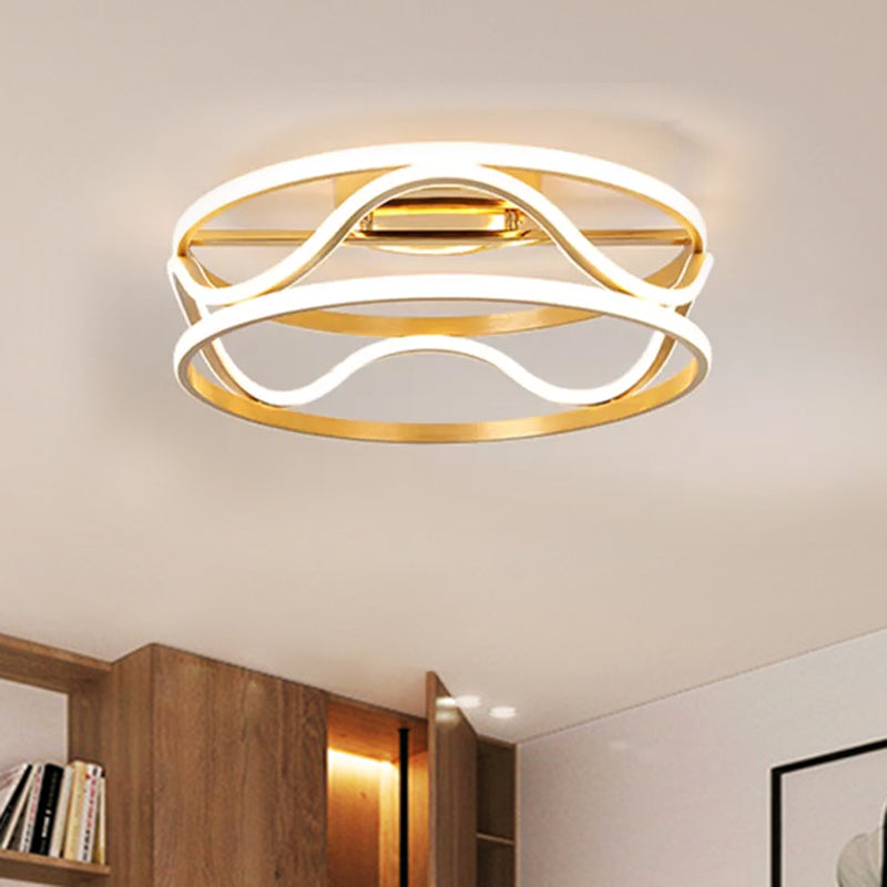 Drum Flush Mount Ceiling Light Modernism Metal Gold LED Ceiling Mounted Fixture for Bedroom in Warm/White, 18"/23.5" W Clearhalo 'Ceiling Lights' 'Close To Ceiling Lights' 'Close to ceiling' 'Semi-flushmount' Lighting' 1433896