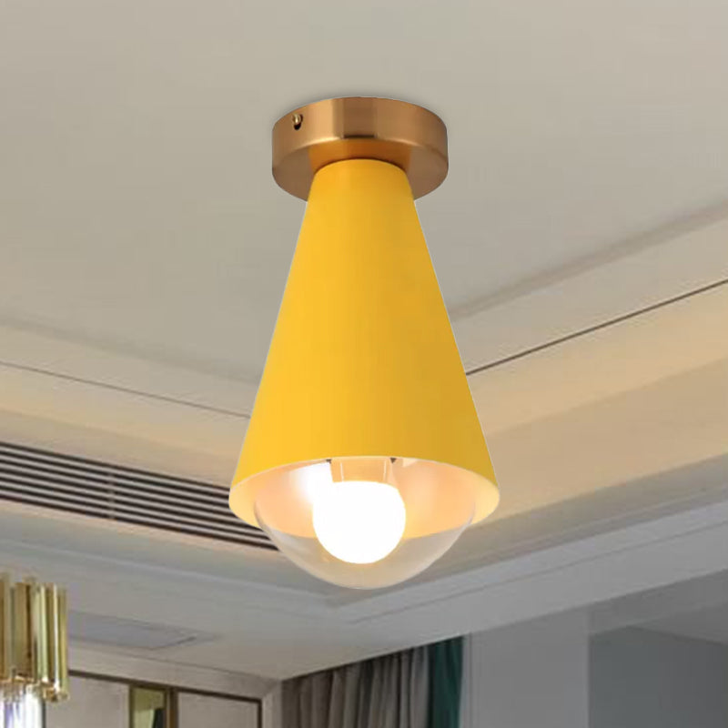 White/Pink/Yellow/Coffee Flush Mount Ceiling Light with Shade Modern Metal and Glass 1 Head Corridor Ceiling Light Fixture Clearhalo 'Ceiling Lights' 'Close To Ceiling Lights' 'Close to ceiling' 'Glass shade' 'Glass' 'Semi-flushmount' Lighting' 1433903