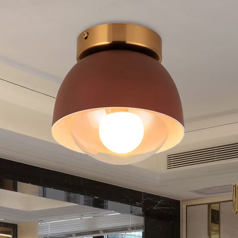 White/Pink/Yellow/Coffee Flush Mount Ceiling Light with Shade Modern Metal and Glass 1 Head Corridor Ceiling Light Fixture Clearhalo 'Ceiling Lights' 'Close To Ceiling Lights' 'Close to ceiling' 'Glass shade' 'Glass' 'Semi-flushmount' Lighting' 1433904