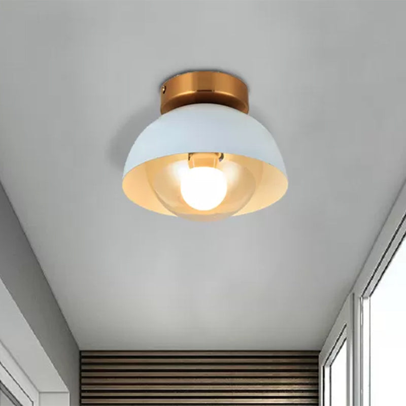 White/Pink/Yellow/Coffee Flush Mount Ceiling Light with Shade Modern Metal and Glass 1 Head Corridor Ceiling Light Fixture Clearhalo 'Ceiling Lights' 'Close To Ceiling Lights' 'Close to ceiling' 'Glass shade' 'Glass' 'Semi-flushmount' Lighting' 1433905