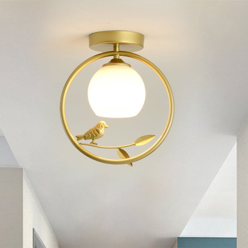 Gold Metal Ring Semi Flush Light with Glass Dome Lampshade Modern 1 Bulb Ceiling Mounted Light Clearhalo 'Ceiling Lights' 'Close To Ceiling Lights' 'Close to ceiling' 'Flush mount' Lighting' 1433913
