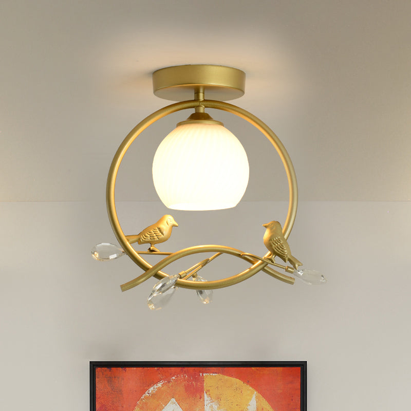 Gold Metal Ring Semi Flush Light with Glass Dome Lampshade Modern 1 Bulb Ceiling Mounted Light Clearhalo 'Ceiling Lights' 'Close To Ceiling Lights' 'Close to ceiling' 'Flush mount' Lighting' 1433914