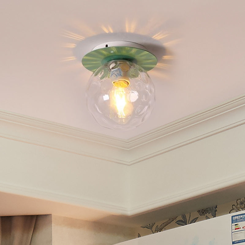 Opal Glass Global Flushmount Ceiling Lamp Modern 1 Light Ceiling Mounted Fixture with Gray/White/Green/Wood Canopy Clearhalo 'Ceiling Lights' 'Close To Ceiling Lights' 'Close to ceiling' 'Flush mount' Lighting' 1433915