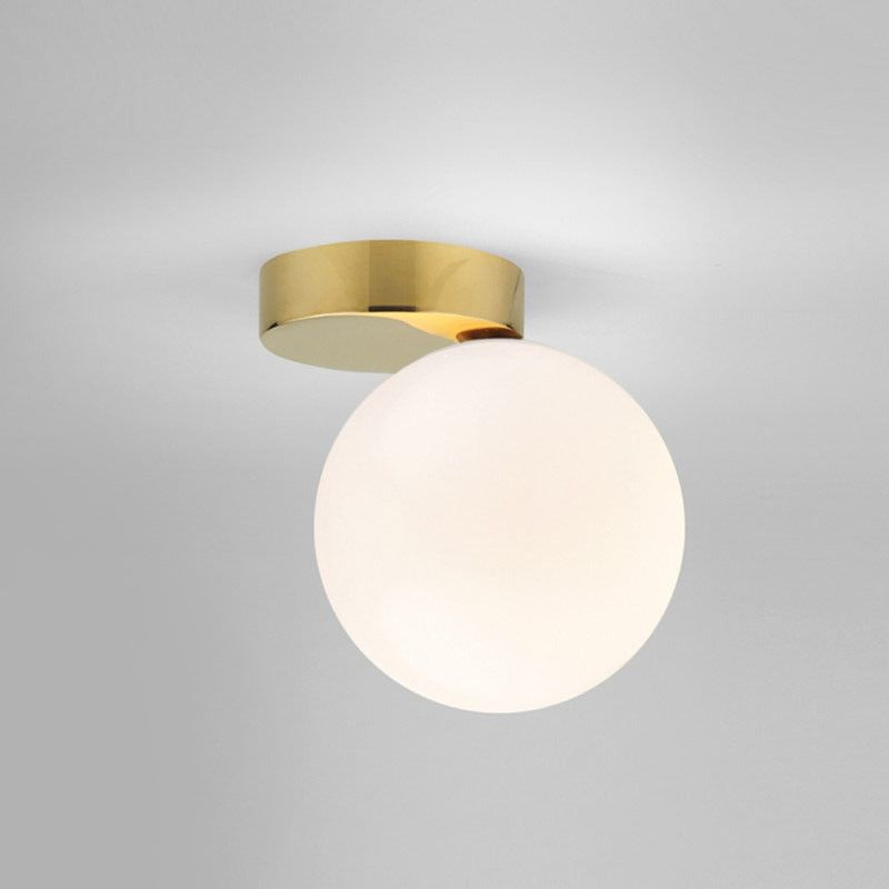 White Glass Globe Ceiling Light Fixture Nordic 1 Bulb Flush Mount Lighting in Gold Finish Clearhalo 'Ceiling Lights' 'Close To Ceiling Lights' 'Close to ceiling' 'Flush mount' Lighting' 1433930