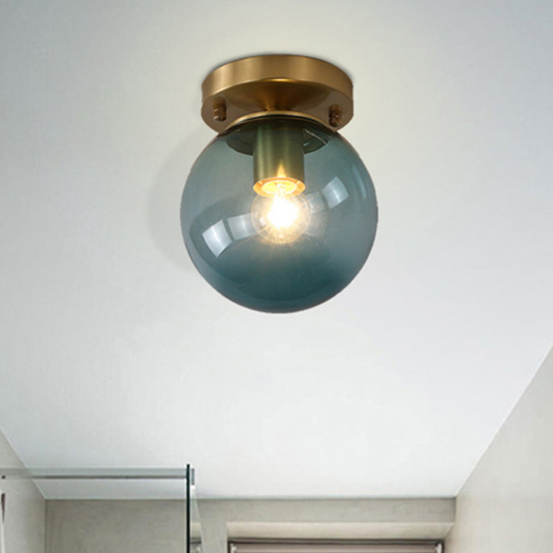 Blue/Tan Spherical Flushmount Light Minimalism Glass 1 Head Balcony Ceiling Light Flush Mount Clearhalo 'Ceiling Lights' 'Close To Ceiling Lights' 'Close to ceiling' 'Flush mount' Lighting' 1433944