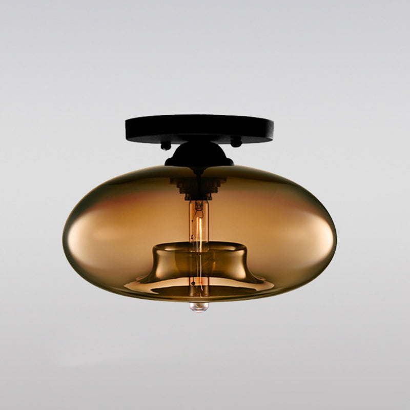 Oblong Flush Ceiling Light Fixture Modernist Glass 1 Light Sky Blue/Amber/Smoke Gray/Coffee Ceiling Light Fixture, 11" W Clearhalo 'Ceiling Lights' 'Close To Ceiling Lights' 'Close to ceiling' 'Flush mount' Lighting' 1433950