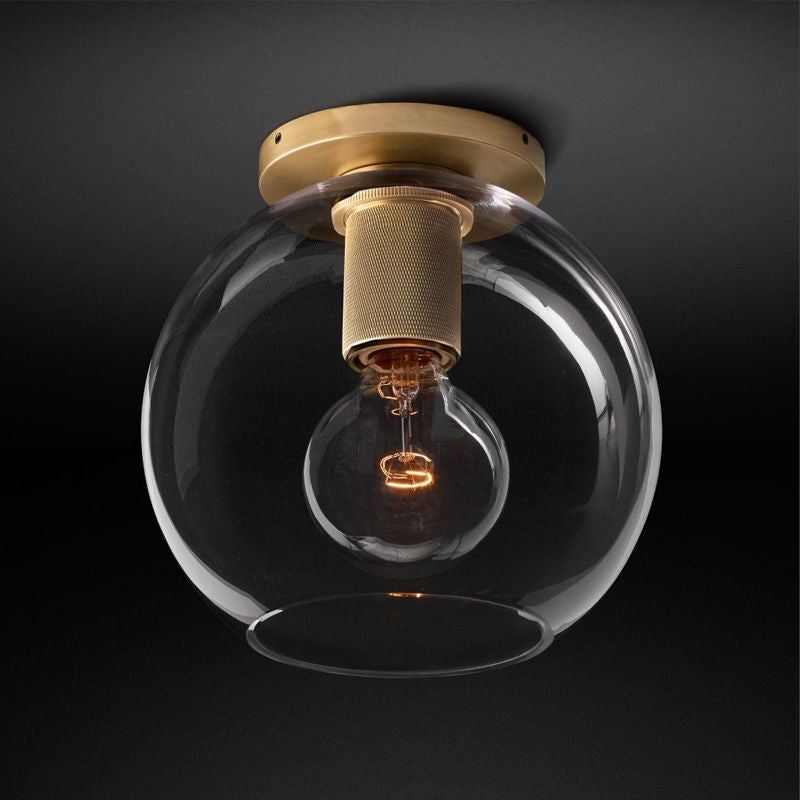 Globe/Cone/Cylinder/Trumpet Glass Flush Pendant Ceiling Light Modern 1 Light Flushmount Lighting in Brass for Balcony Clearhalo 'Ceiling Lights' 'Close To Ceiling Lights' 'Close to ceiling' 'Flush mount' Lighting' 1433972