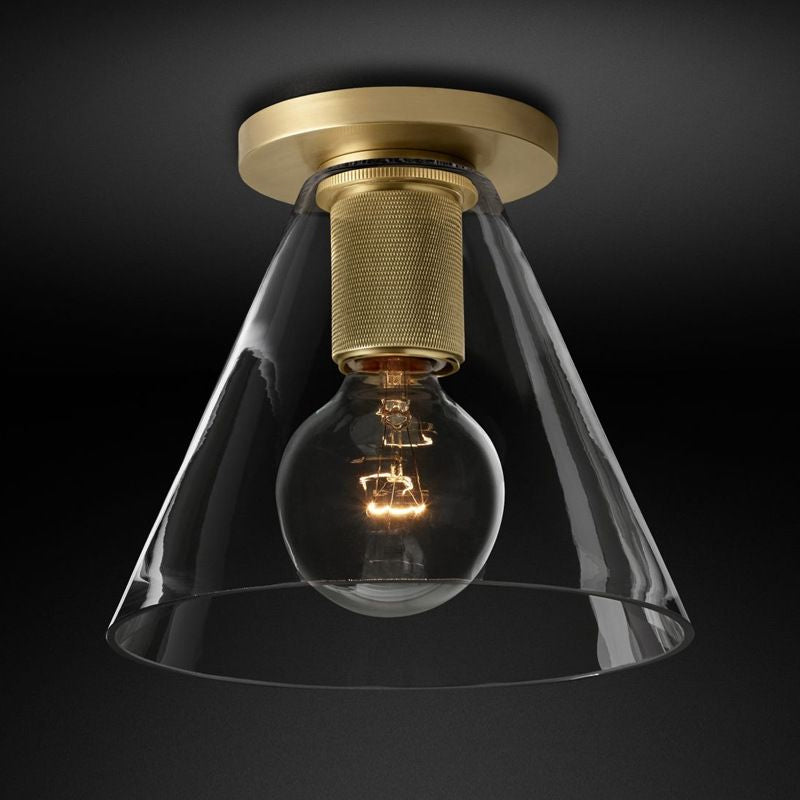 Globe/Cone/Cylinder/Trumpet Glass Flush Pendant Ceiling Light Modern 1 Light Flushmount Lighting in Brass for Balcony Clearhalo 'Ceiling Lights' 'Close To Ceiling Lights' 'Close to ceiling' 'Flush mount' Lighting' 1433973