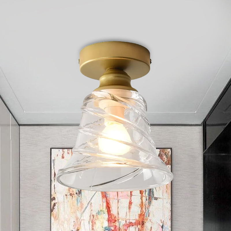 Cyclone Glass Bell Shade Flush Mount Lamp Contemporary 1 Head Flush Mounted Ceiling Light in Clear Clearhalo 'Ceiling Lights' 'Close To Ceiling Lights' 'Close to ceiling' 'Flush mount' Lighting' 1433989