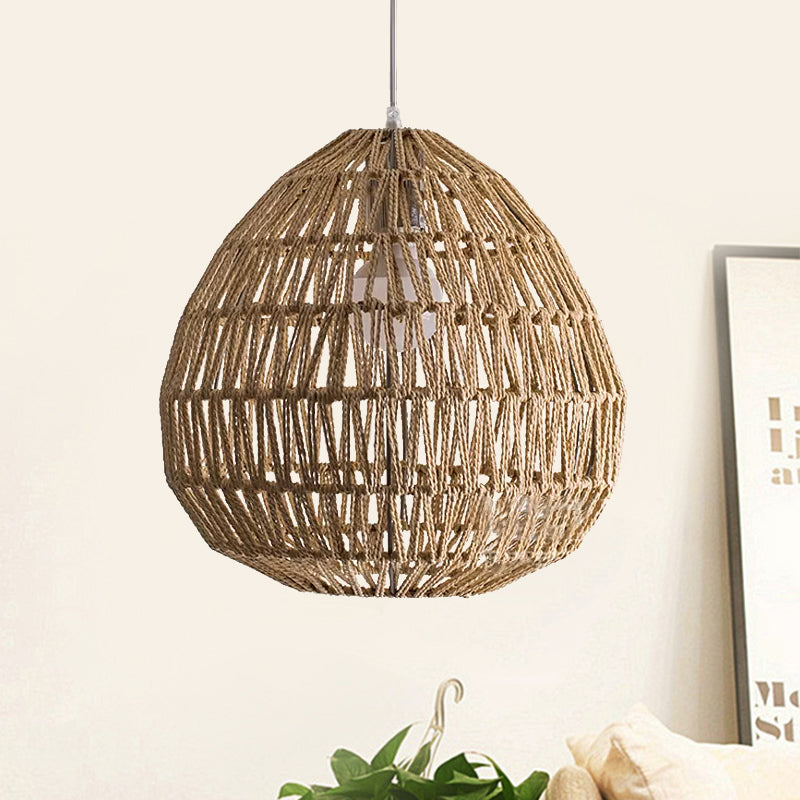 1 Bulb Oval/Lantern Pendant Lighting Tradition Rattan Wood Hanging Lamp Kit for Restaurant Clearhalo 'Ceiling Lights' 'Pendant Lights' 'Pendants' Lighting' 1434003