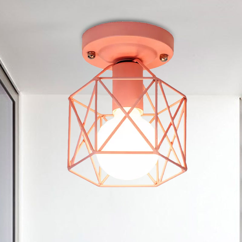 White/Pink/Green Metal Frame Ceiling Mounted Light Minimalism 1 Light Ceiling Light Flush Mount for Cloakroom Clearhalo 'Ceiling Lights' 'Close To Ceiling Lights' 'Close to ceiling' 'Flush mount' Lighting' 1434006