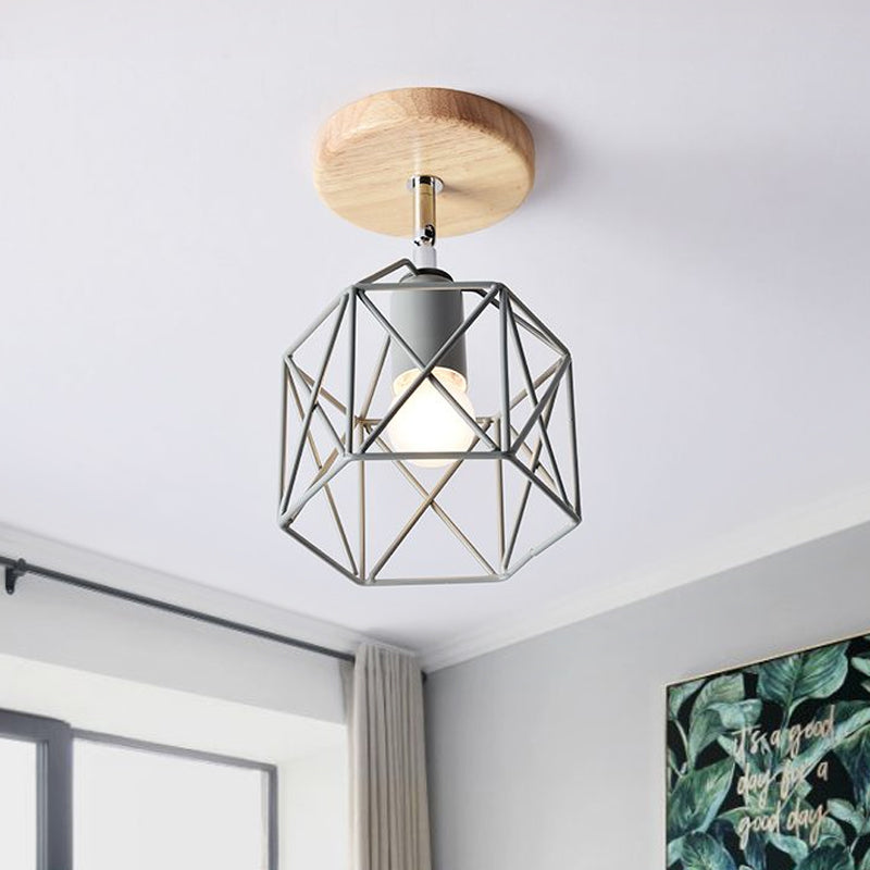 Gray/White/Pink/Yellow/Blue/Green Hexagon Ceiling Light Fixture Metal Modernist 1 Head Semi Flush Mount Ceiling Light for Bedroom Clearhalo 'Ceiling Lights' 'Close To Ceiling Lights' 'Close to ceiling' 'Semi-flushmount' Lighting' 1434008