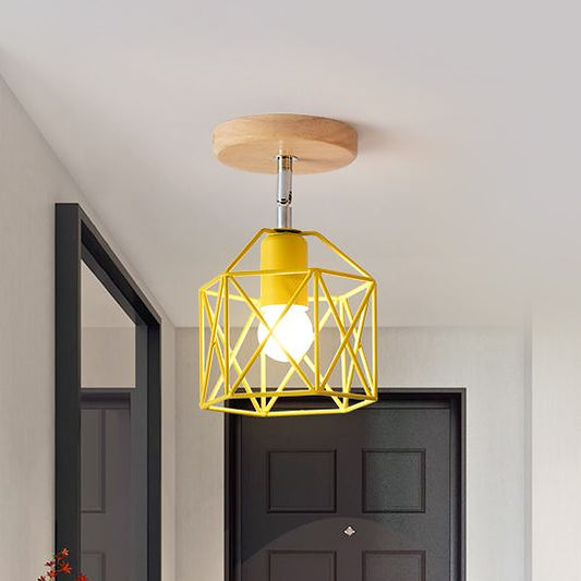 Gray/White/Pink/Yellow/Blue/Green Hexagon Ceiling Light Fixture Metal Modernist 1 Head Semi Flush Mount Ceiling Light for Bedroom Clearhalo 'Ceiling Lights' 'Close To Ceiling Lights' 'Close to ceiling' 'Semi-flushmount' Lighting' 1434010