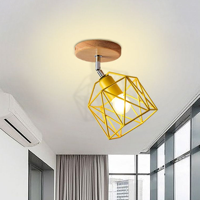 Gray/White/Pink/Yellow/Blue/Green Hexagon Ceiling Light Fixture Metal Modernist 1 Head Semi Flush Mount Ceiling Light for Bedroom Clearhalo 'Ceiling Lights' 'Close To Ceiling Lights' 'Close to ceiling' 'Semi-flushmount' Lighting' 1434011