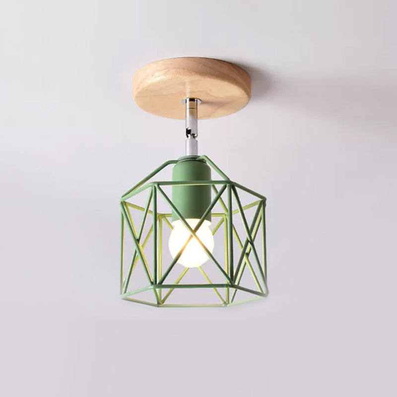 Gray/White/Pink/Yellow/Blue/Green Hexagon Ceiling Light Fixture Metal Modernist 1 Head Semi Flush Mount Ceiling Light for Bedroom Clearhalo 'Ceiling Lights' 'Close To Ceiling Lights' 'Close to ceiling' 'Semi-flushmount' Lighting' 1434013