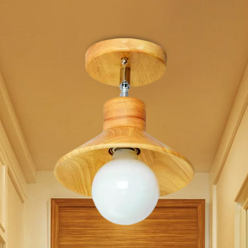 Wooden Square/Trumpet/Pineapple Semi-Flush Ceiling Fixture Contemporary 1 Light Indoor Ceiling Mounted Light Clearhalo 'Ceiling Lights' 'Close To Ceiling Lights' 'Close to ceiling' 'Flush mount' Lighting' 1434025