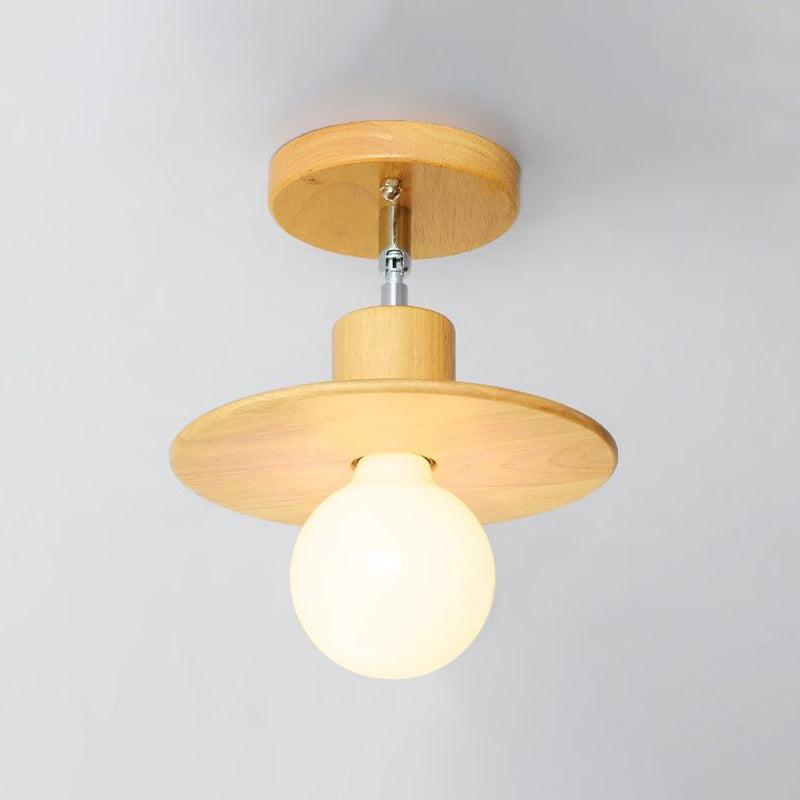 Wooden Square/Trumpet/Pineapple Semi-Flush Ceiling Fixture Contemporary 1 Light Indoor Ceiling Mounted Light Clearhalo 'Ceiling Lights' 'Close To Ceiling Lights' 'Close to ceiling' 'Flush mount' Lighting' 1434026