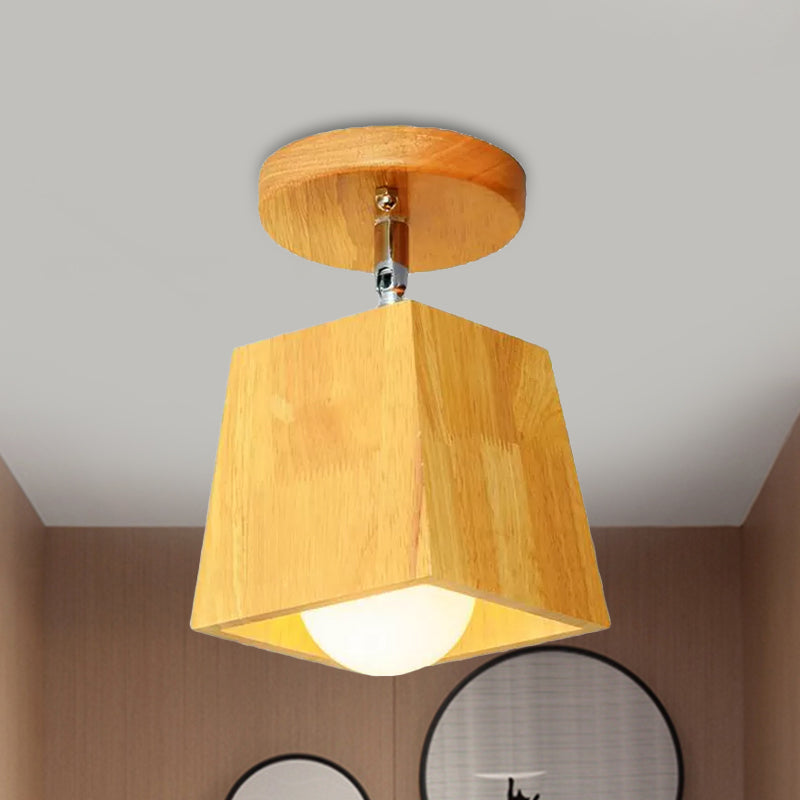 Wooden Square/Trumpet/Pineapple Semi-Flush Ceiling Fixture Contemporary 1 Light Indoor Ceiling Mounted Light Clearhalo 'Ceiling Lights' 'Close To Ceiling Lights' 'Close to ceiling' 'Flush mount' Lighting' 1434027