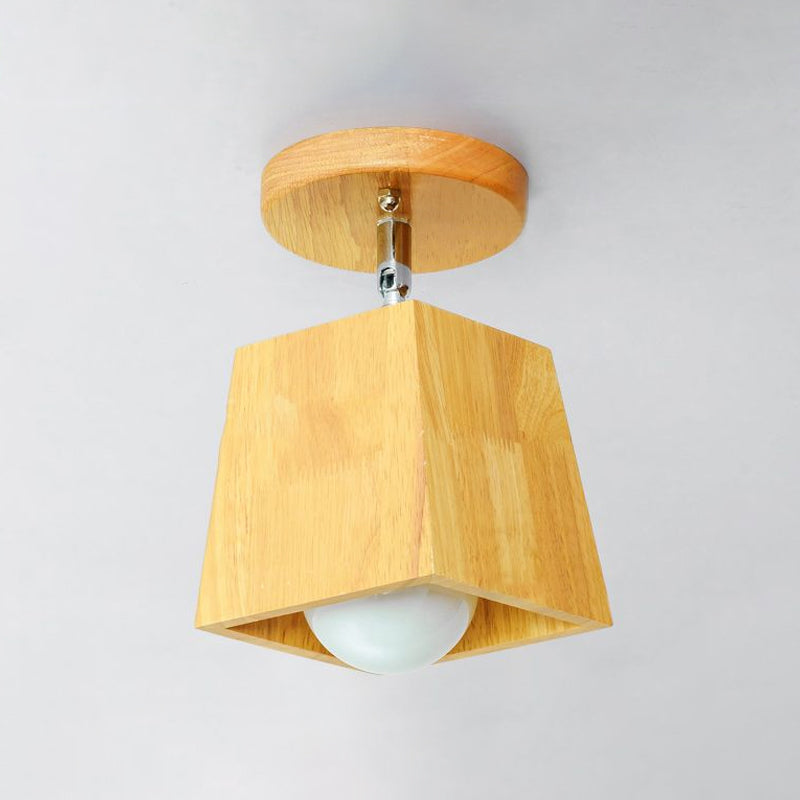 Wooden Square/Trumpet/Pineapple Semi-Flush Ceiling Fixture Contemporary 1 Light Indoor Ceiling Mounted Light Clearhalo 'Ceiling Lights' 'Close To Ceiling Lights' 'Close to ceiling' 'Flush mount' Lighting' 1434028