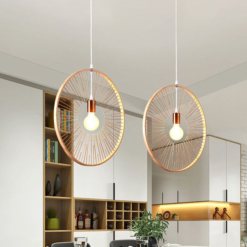 Wood Round Pendant Lighting Simple Bamboo 1 Bulb Hanging Lamp Kit for Restaurant Clearhalo 'Ceiling Lights' 'Pendant Lights' 'Pendants' Lighting' 1434034