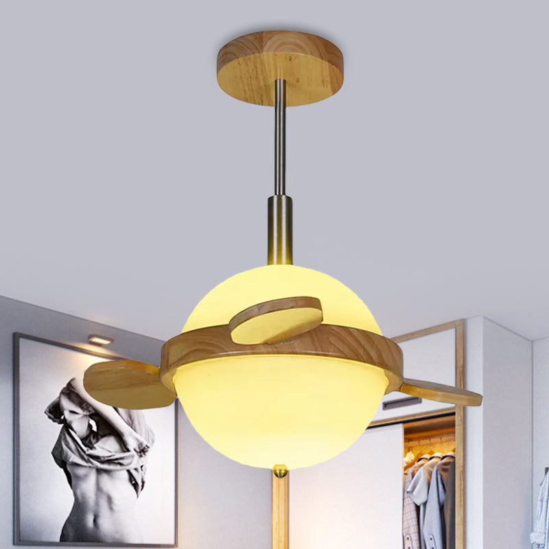 15" W Milk Glass Globe Semi Flush Mount Light Nordic 1 Head Light Fixture Ceiling in Wood for Balcony Clearhalo 'Ceiling Lights' 'Close To Ceiling Lights' 'Close to ceiling' 'Semi-flushmount' Lighting' 1434053