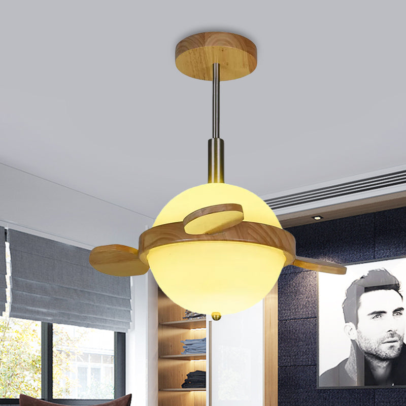 15" W Milk Glass Globe Semi Flush Mount Light Nordic 1 Head Light Fixture Ceiling in Wood for Balcony Clearhalo 'Ceiling Lights' 'Close To Ceiling Lights' 'Close to ceiling' 'Semi-flushmount' Lighting' 1434054