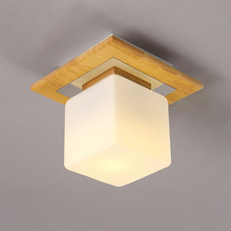 Opal Glass Square/Cylinder Flush Mount Light Simple 1 Light Ceiling Mounted Fixture in White Clearhalo 'Ceiling Lights' 'Close To Ceiling Lights' 'Close to ceiling' 'Flush mount' Lighting' 1434058