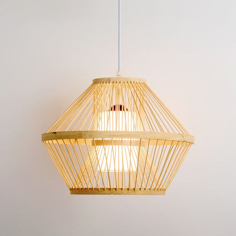 1 Bulb Tapered/Jar Pendant Lighting Traditional Bamboo Hanging Light Fixture in Wood Clearhalo 'Ceiling Lights' 'Pendant Lights' 'Pendants' Lighting' 1434060