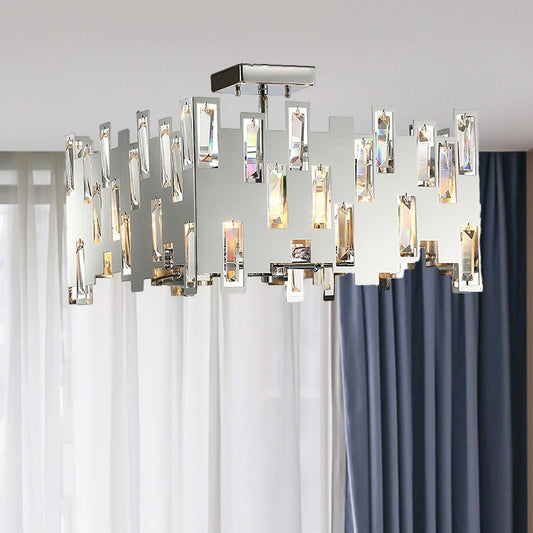 Cubic Crystal Hanging Light Fixture Contemporary 6-Lights Chrome Ceiling Chandelier with Adjustable Rod Clearhalo 'Ceiling Lights' 'Chandeliers' 'Modern Chandeliers' 'Modern' Lighting' 1434064